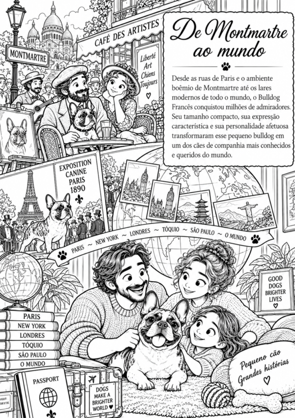 História do Bulldog Francês para Colorir